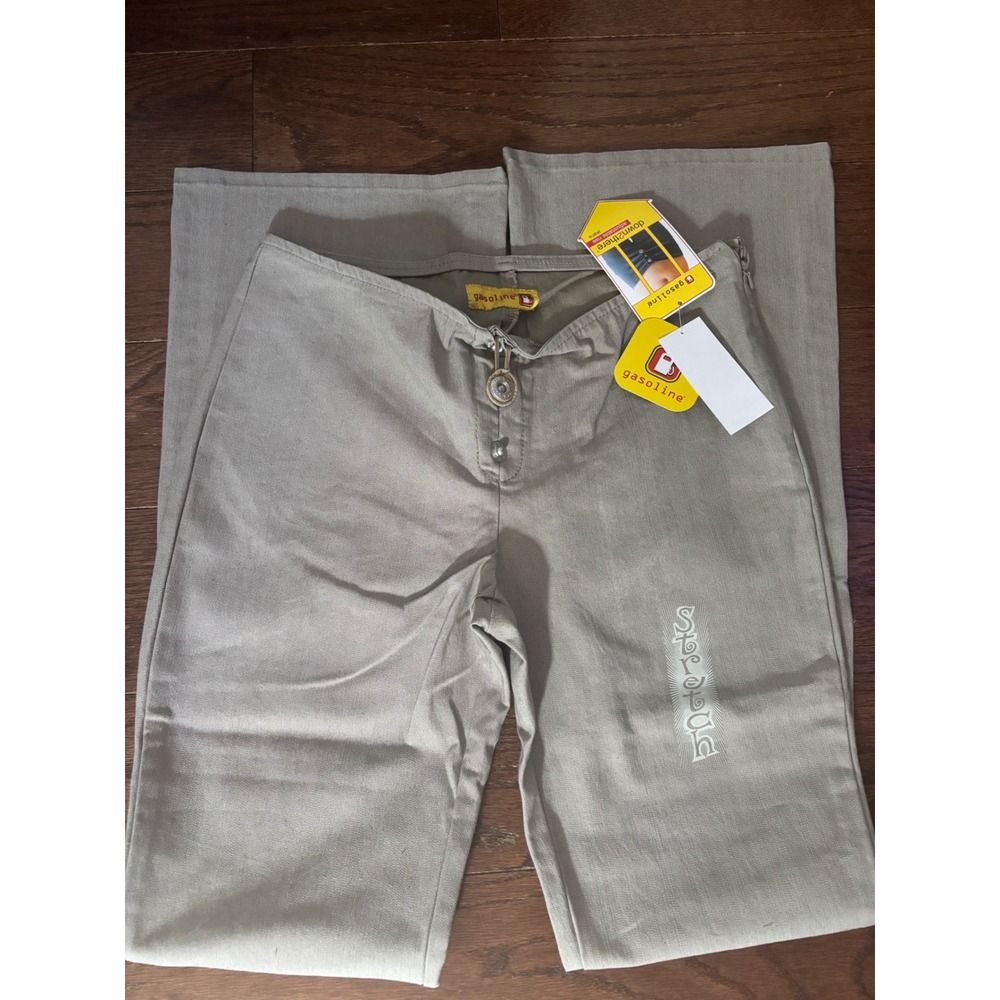 Gasoline Flare Pants Womens 11 Tan NWT Y2K Low Rise Down There Stretch Khaki